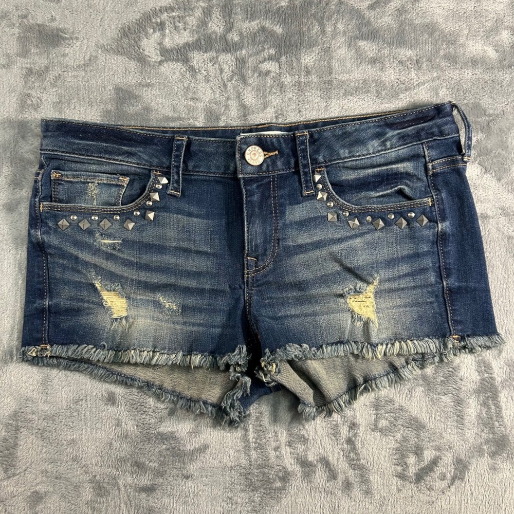 Express Studded Denim Cutoff Shorts Distressed Frayed Blue Women‎ Size 4